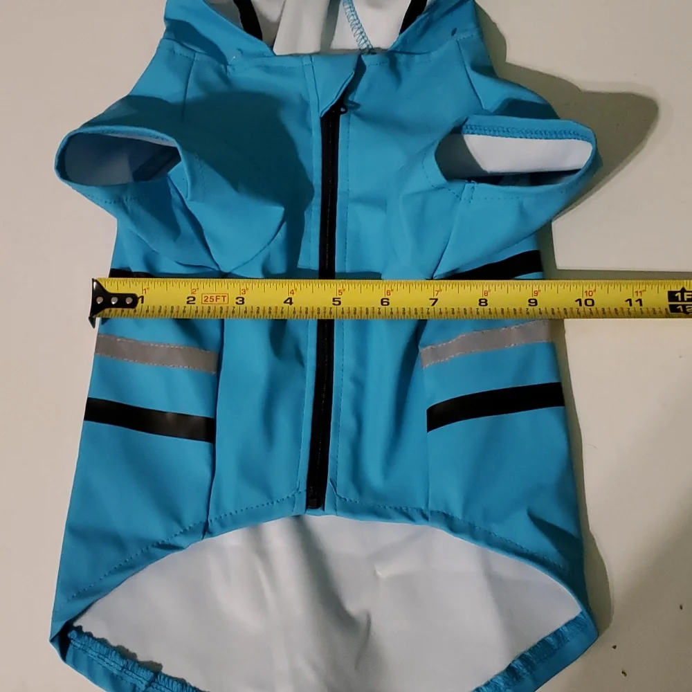 New Rain jacket dog M with hood and zip closure on underside and reflective